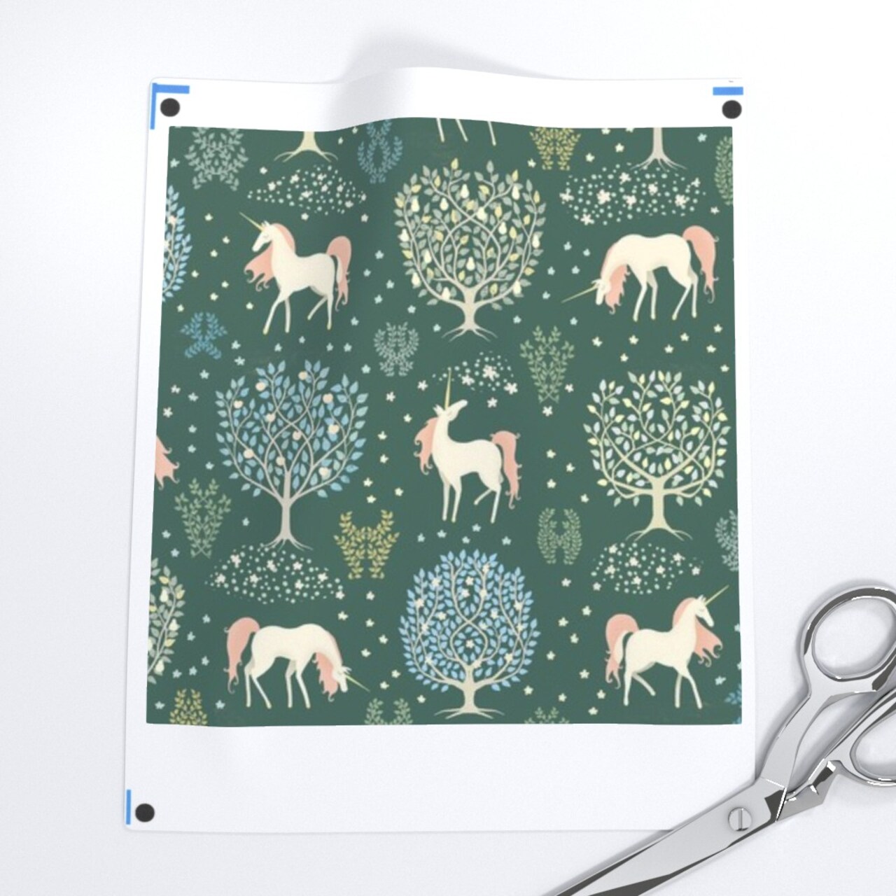 Green Forest Trees Fantasy Princess Woods Renaissance Unicorns Magical Tapestry Fairytale Mythic Small Scale Custom Printed Fabric by Spoonflower Various Fabrics by the Yard or Fat Quarter